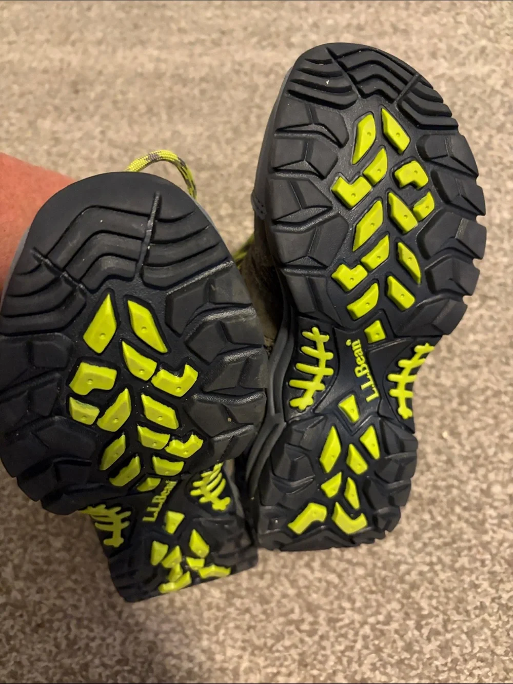 L.L. Bean Kids Gray and Lime Waterproof Hiking Boots